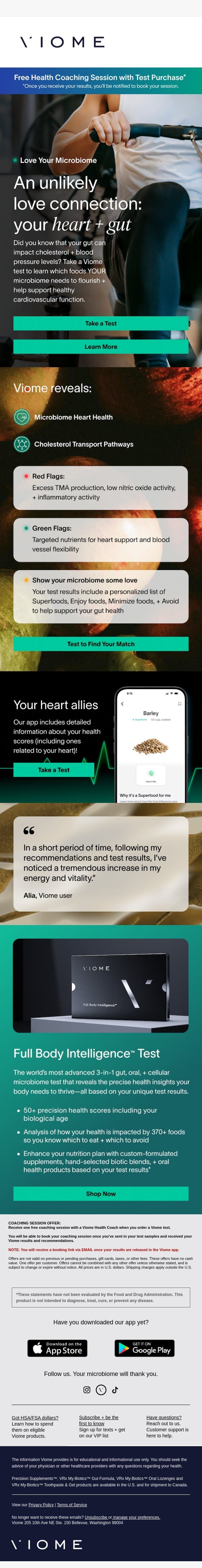 Are your gut + heart in harmony? 💞 email from Viome screenshot