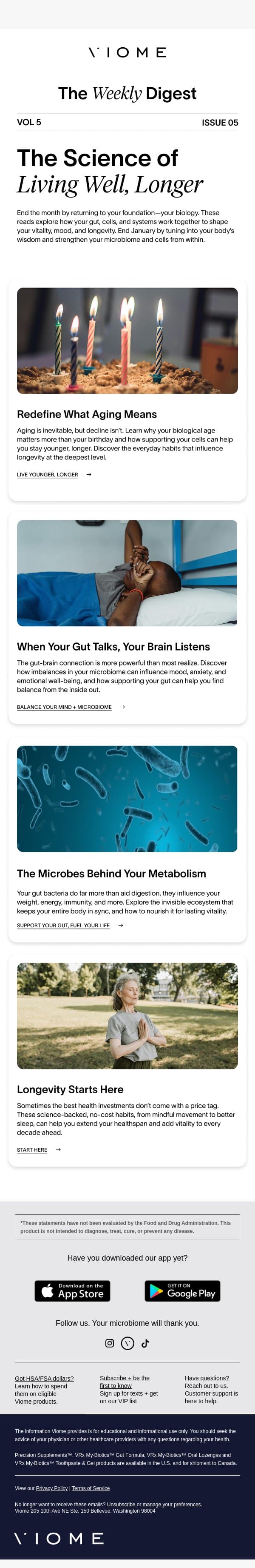 Your biology holds the blueprint for longevity email from Viome screenshot