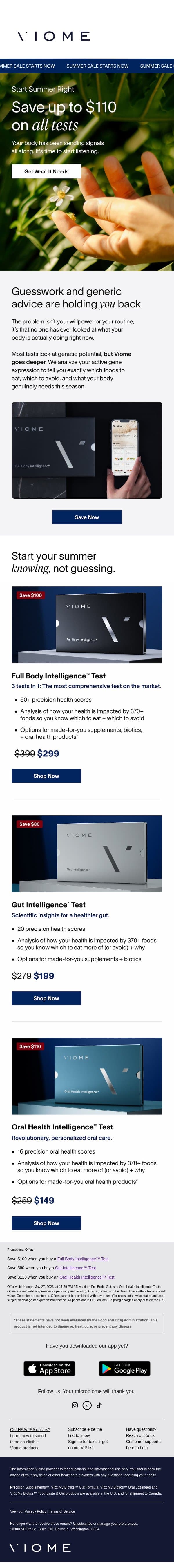 ☀️ STARTS NOW: Up to $110 off all tests email from Viome screenshot