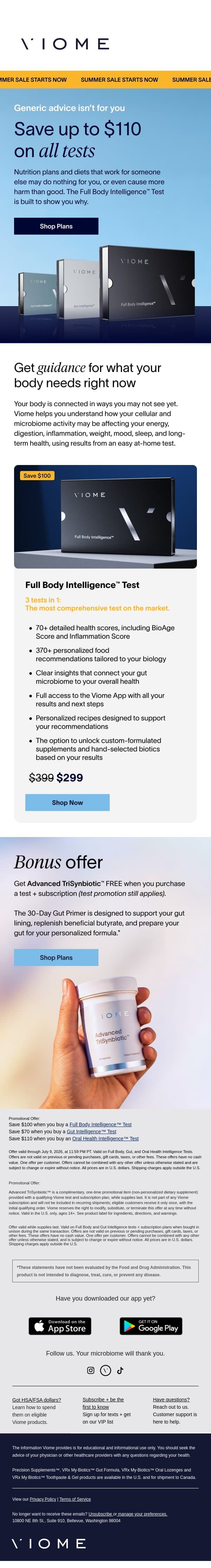 Still following generic health advice? email from Viome screenshot