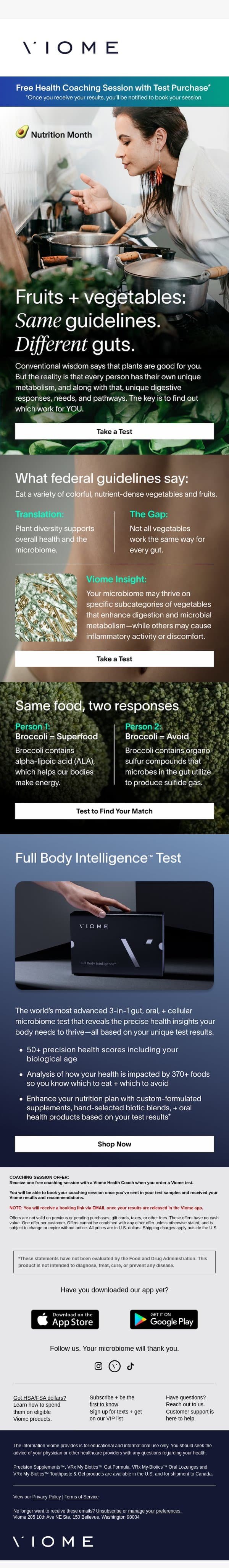 Is broccoli a no-go for your gut? ⛔🥦 email from Viome screenshot
