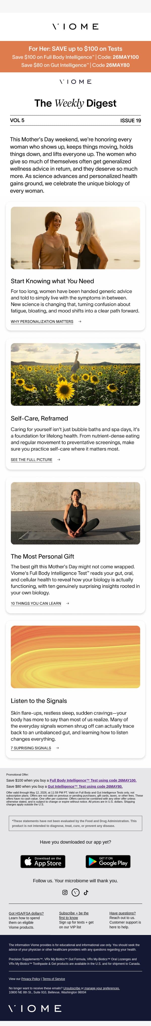 Celebrating the women who hold it all together 🌼 email from Viome screenshot