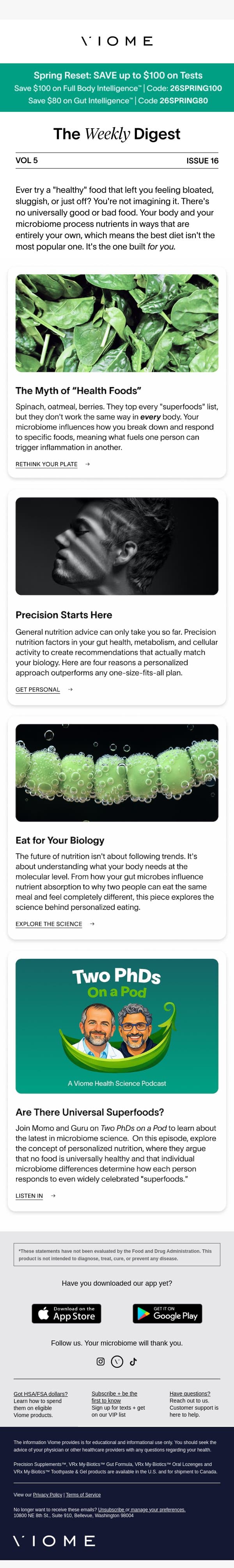 The "Health Food" Myth 🥬 email from Viome screenshot