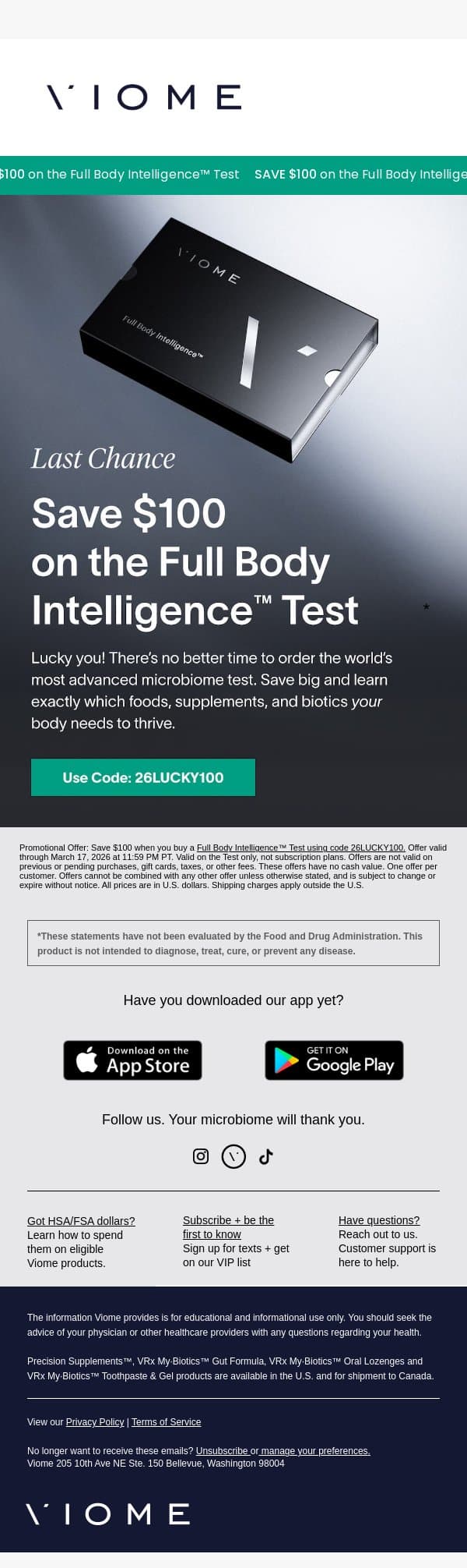🍀 Final Call Before Your Luck Runs Out! email from Viome screenshot