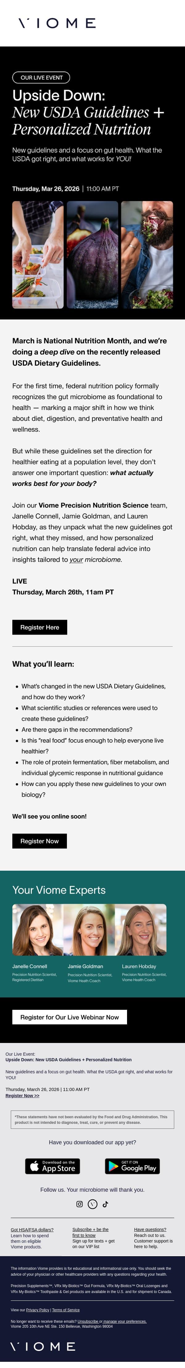 LIVE Event! Upside Down: New USDA Guidelines + Personalized Nutrition email from Viome screenshot