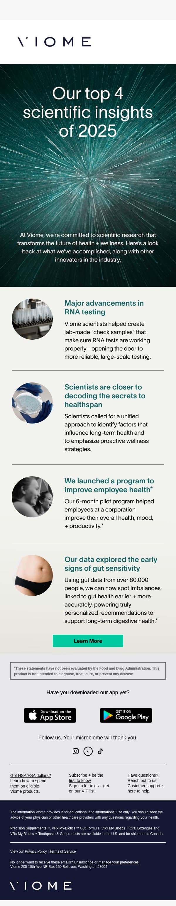 A year of groundbreaking scientific insights 🧪 email from Viome screenshot