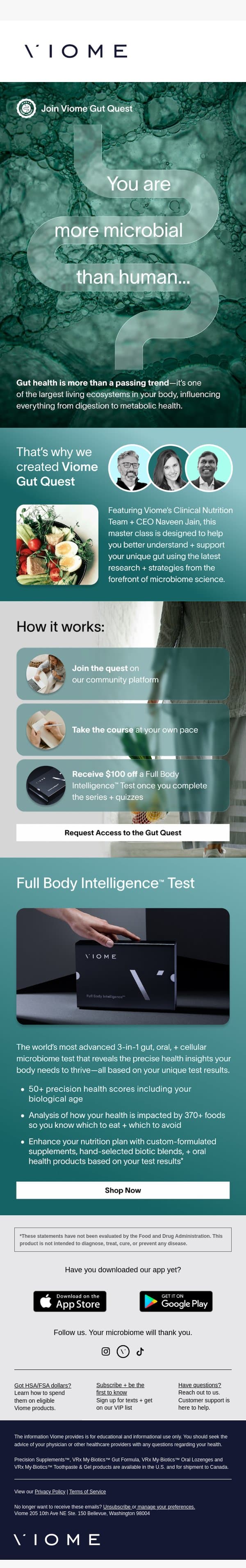 Join the Viome Gut Quest! email from Viome screenshot