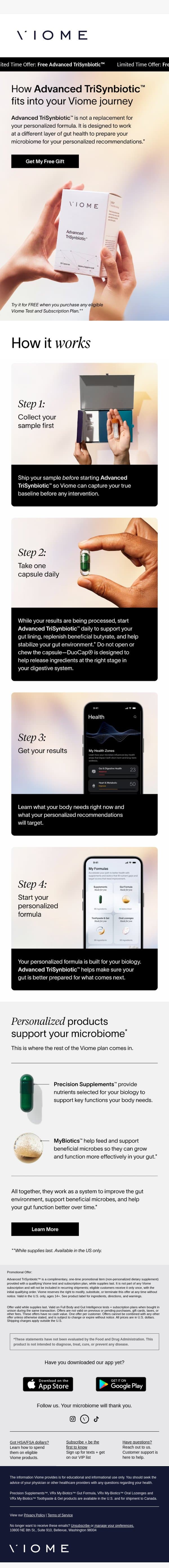 How does a gut primer fit into my Viome Plan? email from Viome screenshot