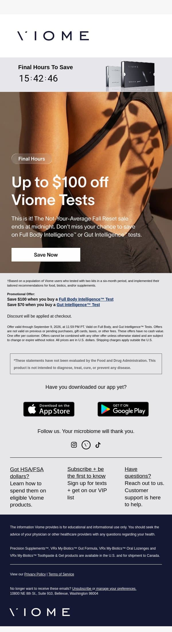 This is your final reminder ⏳ email from Viome screenshot