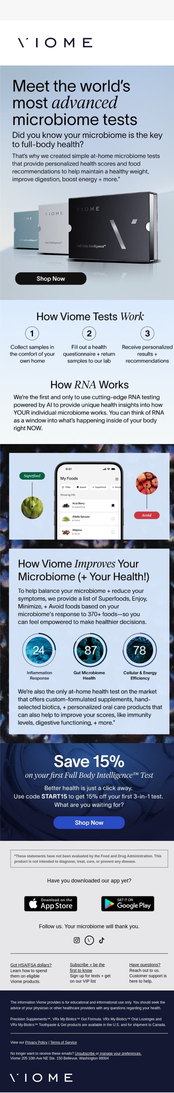 Meet the tests that turn your biology into a blueprint email from Viome screenshot
