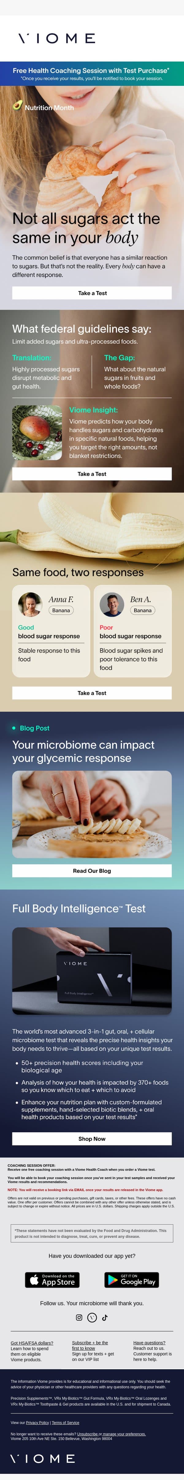 Your body on sugars 📈 email from Viome screenshot