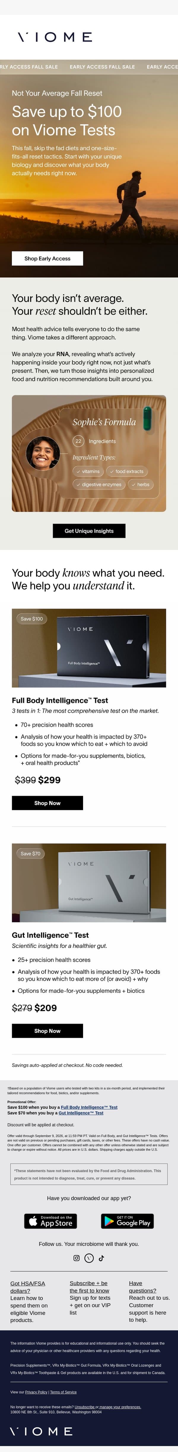 [Save $100] Your body isn’t average email from Viome screenshot