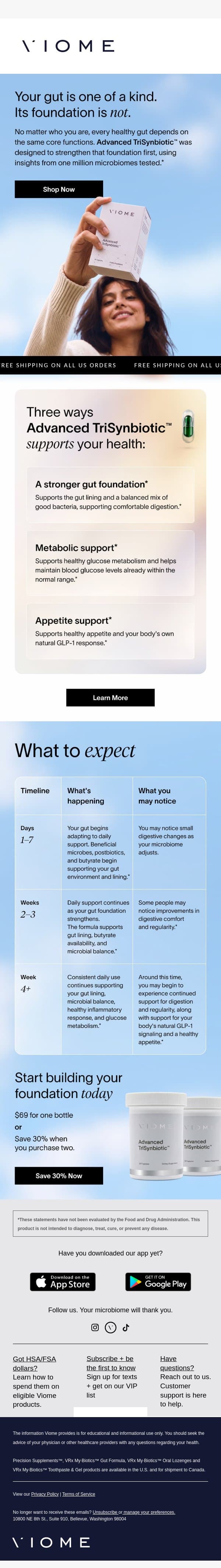 3 ways to support your gut every day email from Viome screenshot