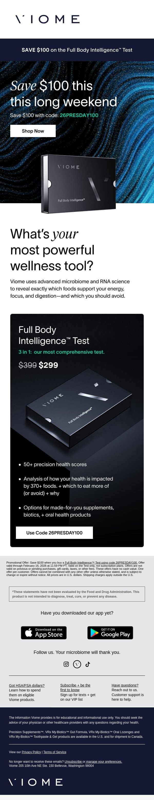 President’s Day Sale Is Here email from Viome screenshot