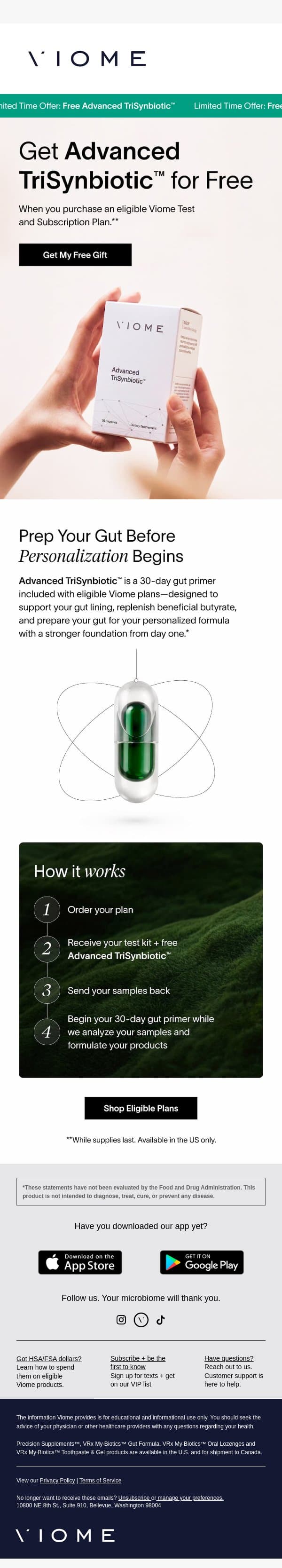 🎁 Get NEW Advanced TriSynbiotic™ free email from Viome screenshot