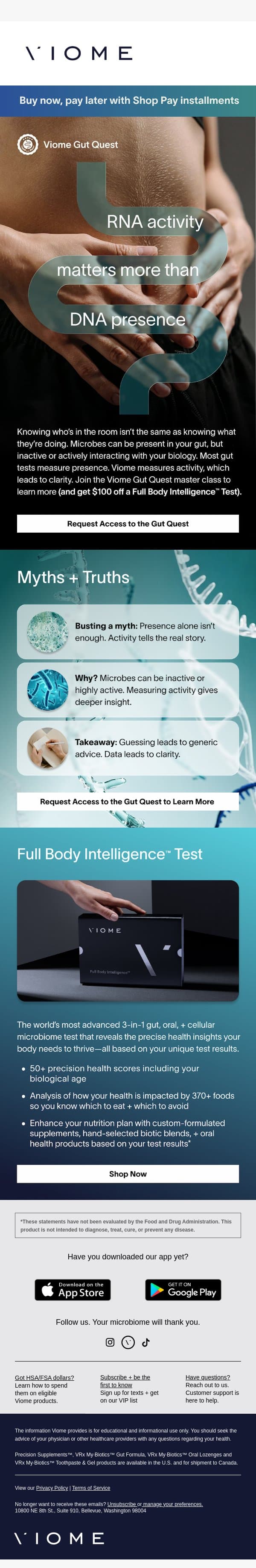 Why does RNA activity matter? email from Viome screenshot