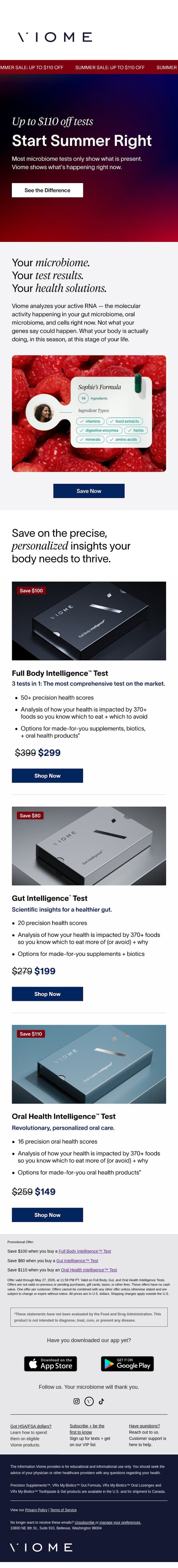 ☀️ Save up to $110 this weekend only email from Viome screenshot