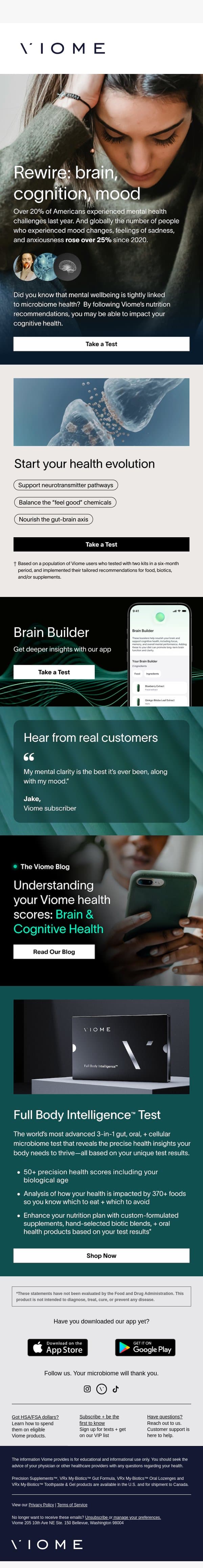 Better gut health → better mental health email from Viome screenshot