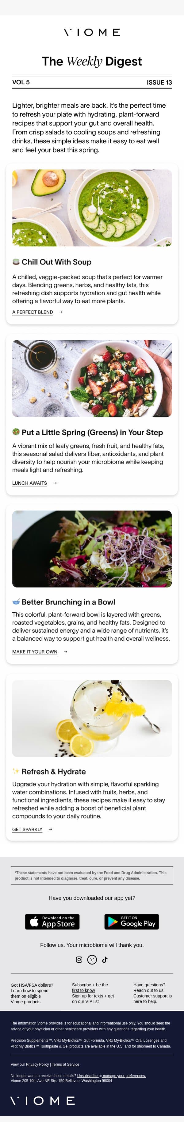 Lighter, brighter meals for spring 🌱 email from Viome screenshot