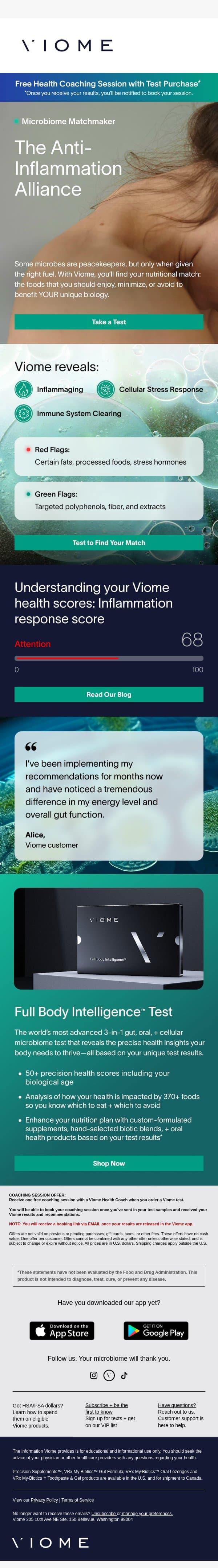 Fight inflammation 🔥 with the right fuel email from Viome screenshot