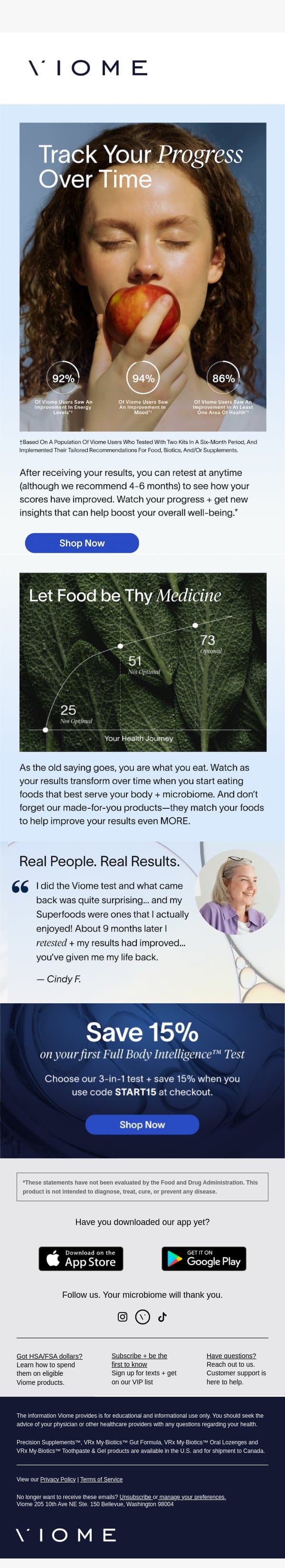 We're committed to being your lifelong partner in health email from Viome screenshot