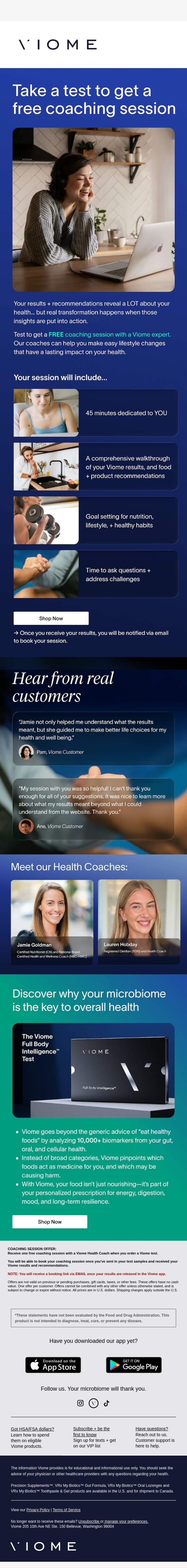FREE Health Coaching Session 💪 email from Viome screenshot