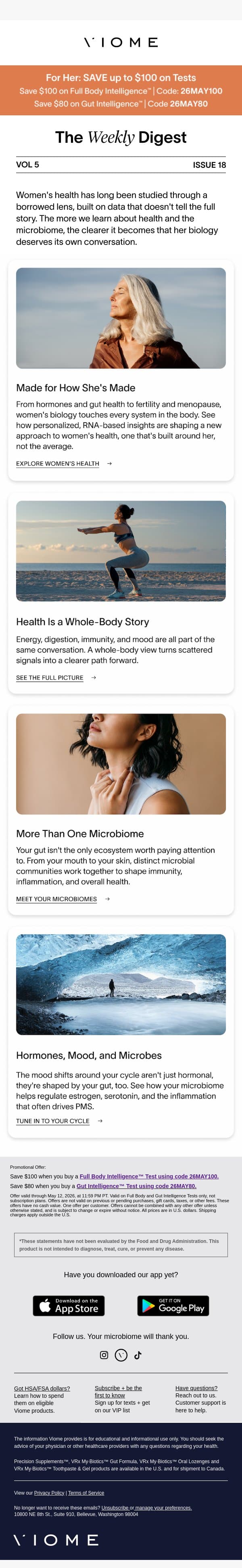The Microbiome & Women's Health email from Viome screenshot
