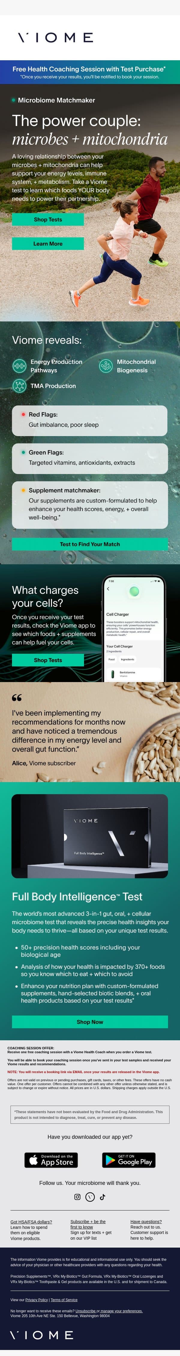 Need more energy? 🔋⚡ email from Viome screenshot