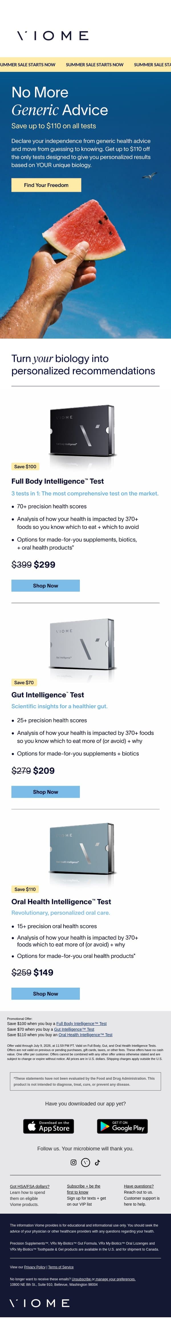 🎆 Declare your independence from generic advice email from Viome screenshot