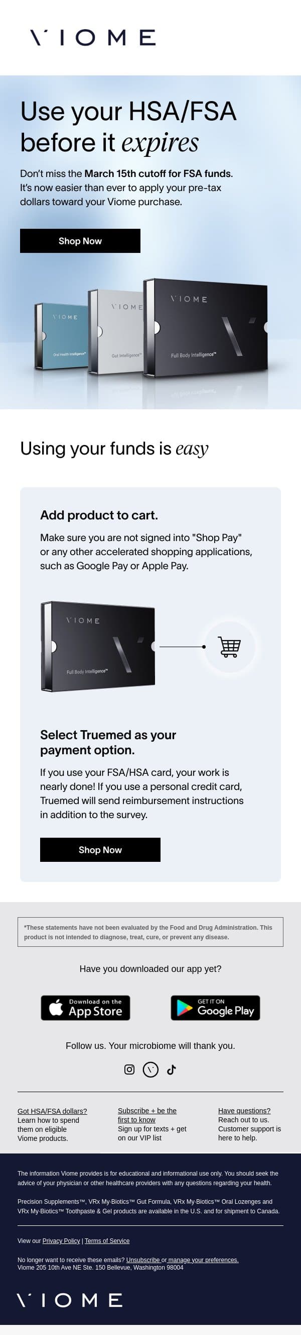 🚨 FSA Funds expiring March 15? email from Viome screenshot