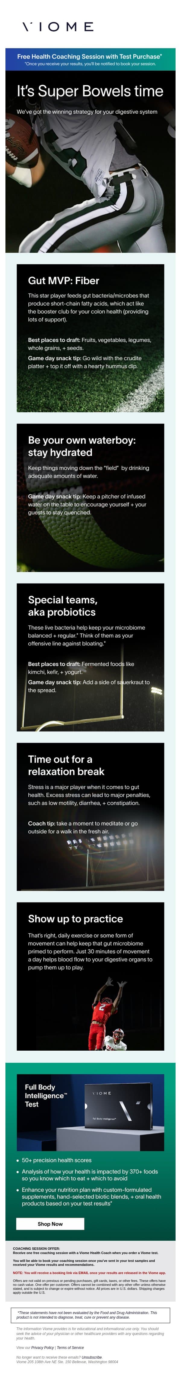 Get your gut in the game 🏈 email from Viome screenshot