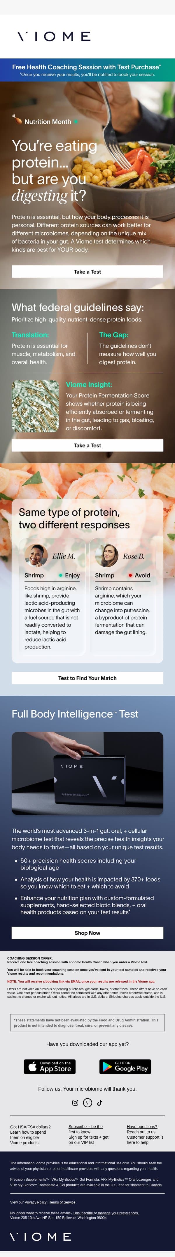Are you eating the right source of protein for YOUR body? email from Viome screenshot