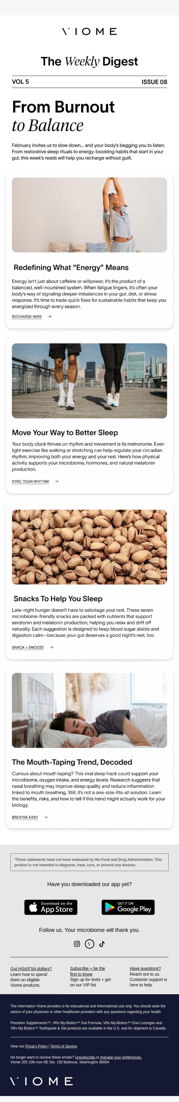 Burnout ➡️ Balance email from Viome screenshot