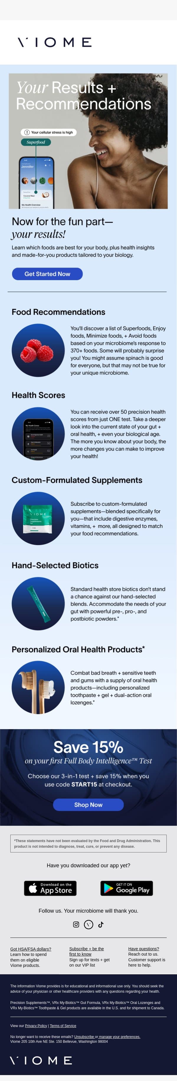 What will your test results reveal? 🤔 email from Viome screenshot