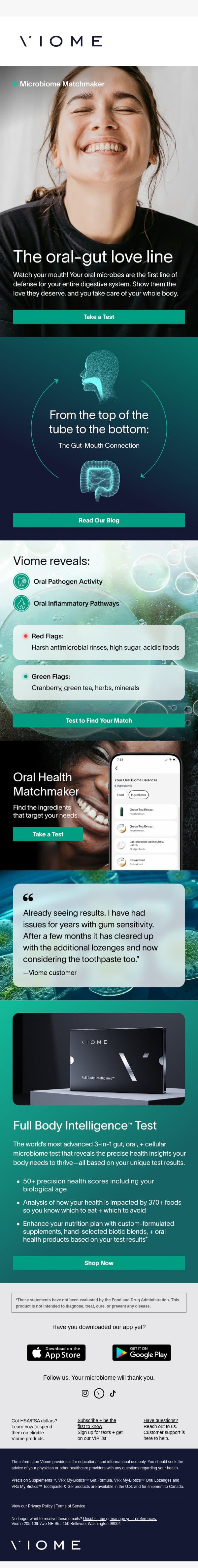 Your oral health needs love, too email from Viome screenshot