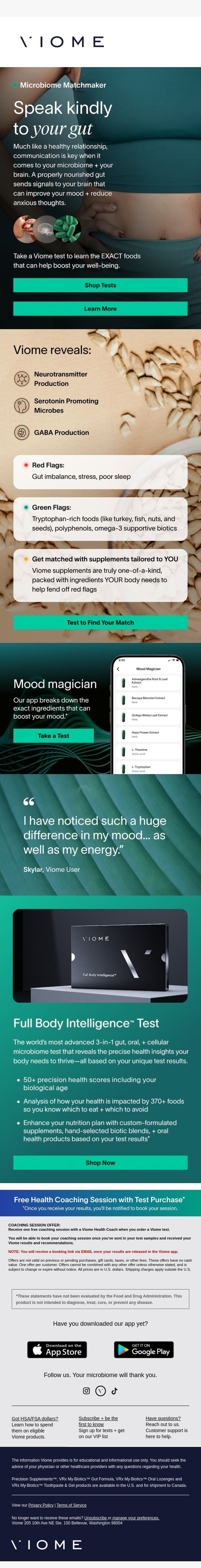 Are your gut + brain in a healthy relationship? 💞 email from Viome screenshot