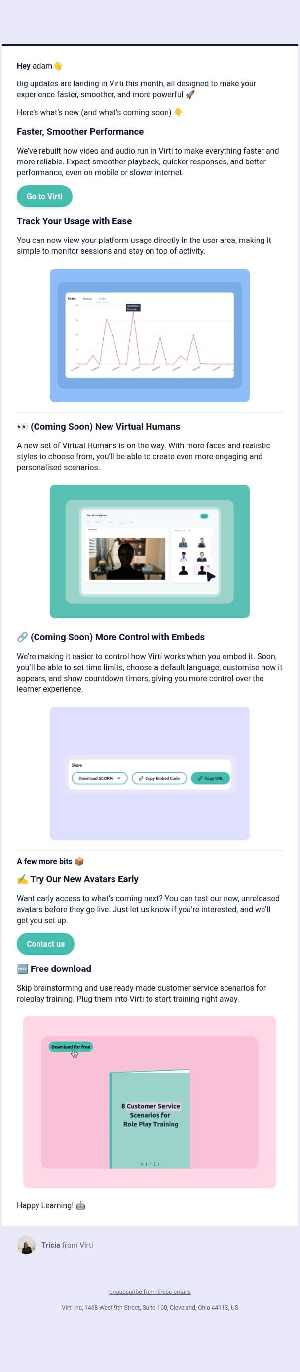 Crack open our latest product updates 🐣 email from Virti screenshot