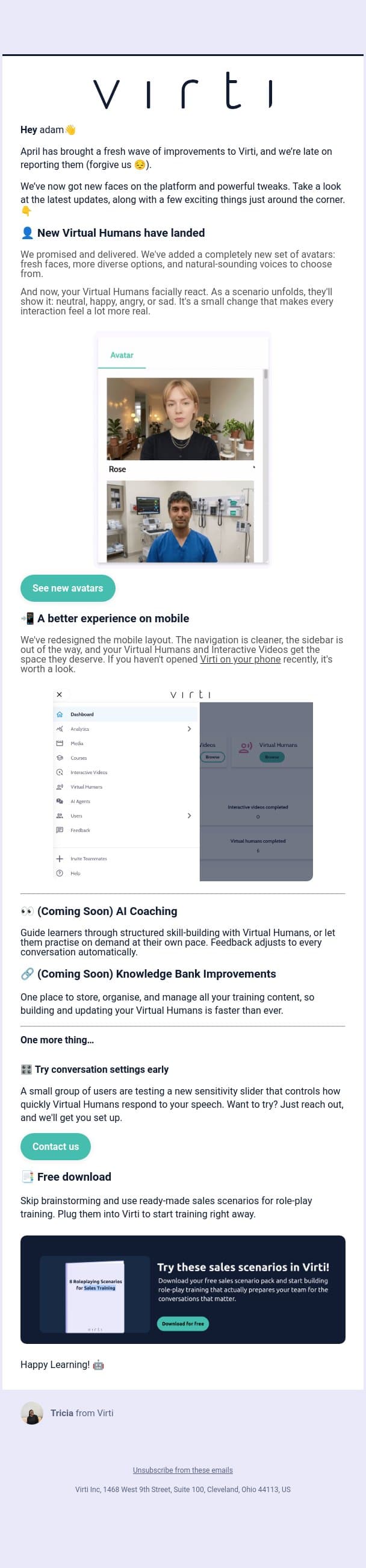 Fresh for April: Our latest product updates 🫐 email from Virti screenshot