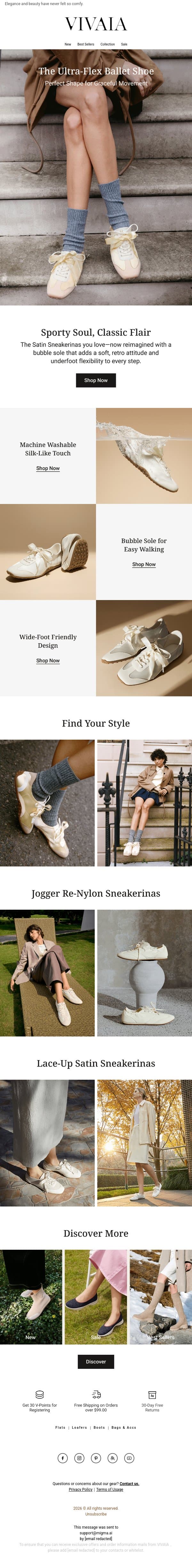 NEW: The Ultra-Flex Ballet Sneakerina email from VIVAIA screenshot