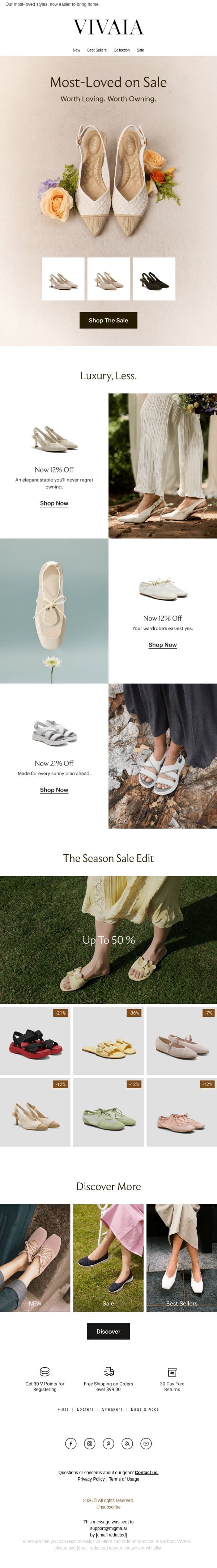 Your Wishlist Is Calling: Up to 50% Off email from VIVAIA screenshot