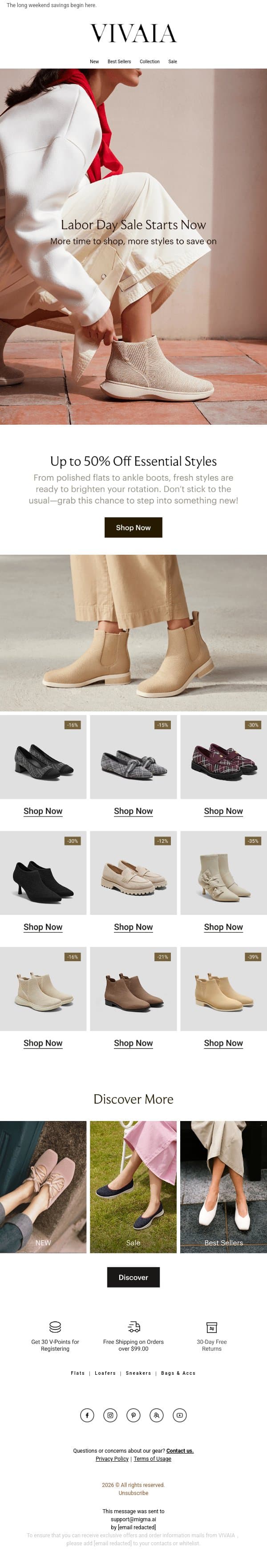 Labor Day Sale Starts Now email from VIVAIA screenshot