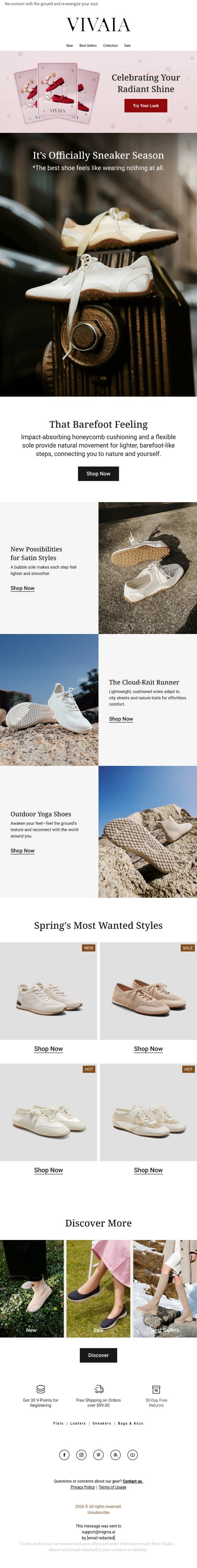 It's officially sneaker season!👟✨ email from VIVAIA screenshot