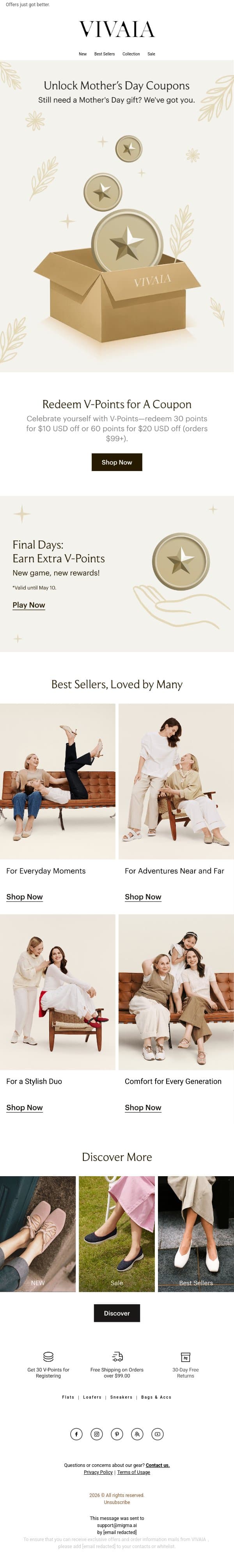 Last Chance: Mother's Day Just Got Better email from VIVAIA screenshot