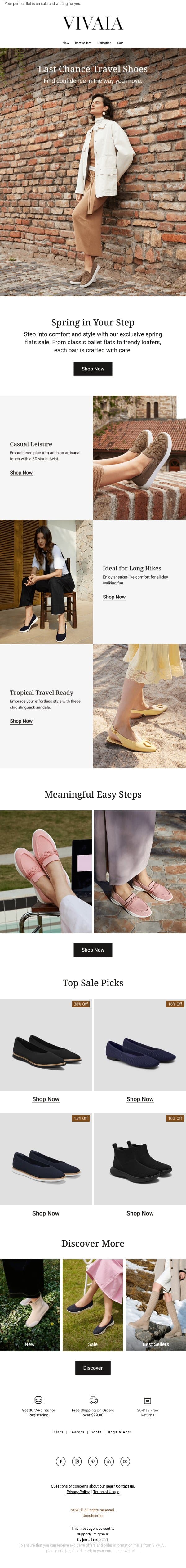 Going, going... Travel Shoes are almost gone! email from VIVAIA screenshot