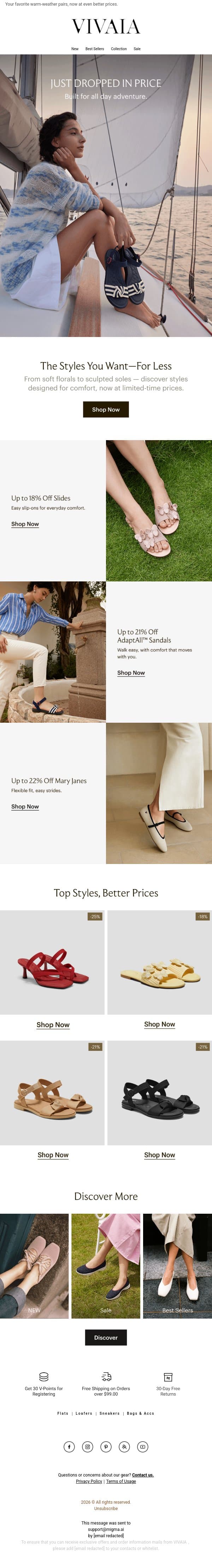Sandals on Sale — Up to 25% OFF email from VIVAIA screenshot