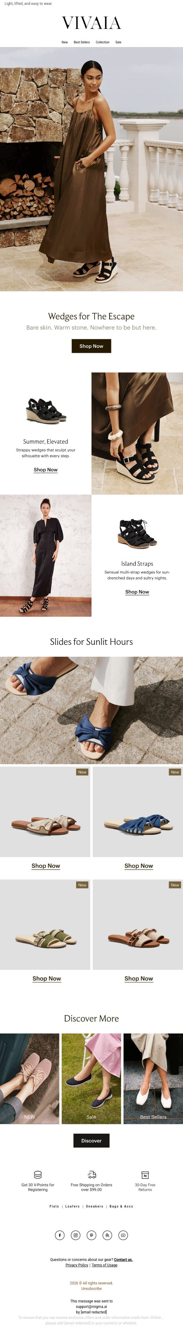 New Vacation Wedges Are Here ☀️ email from VIVAIA screenshot