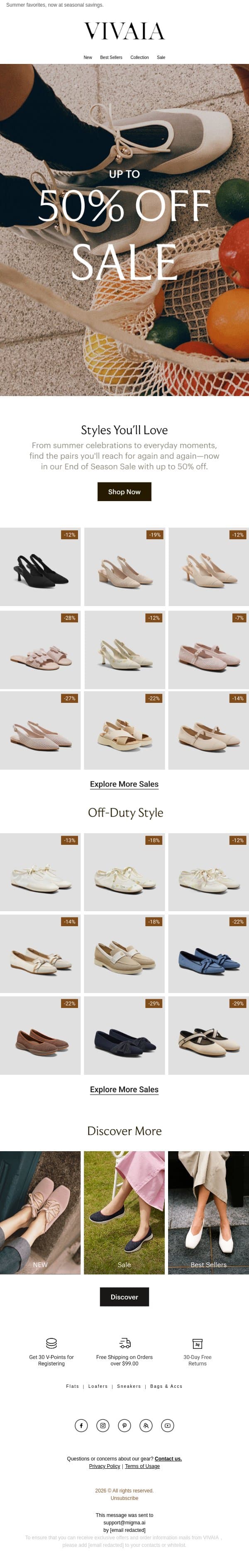 End of Season Sale | Up to 50% Off email from VIVAIA screenshot