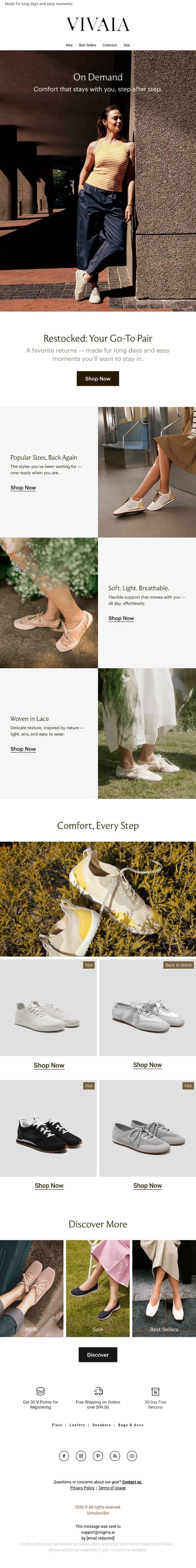 Sneaker Season Returns — Popular Sizes Restocked email from VIVAIA screenshot
