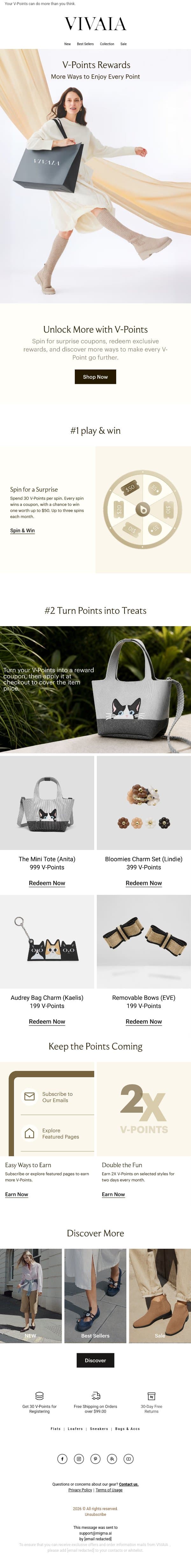 V-Points Just Got Better email from VIVAIA screenshot