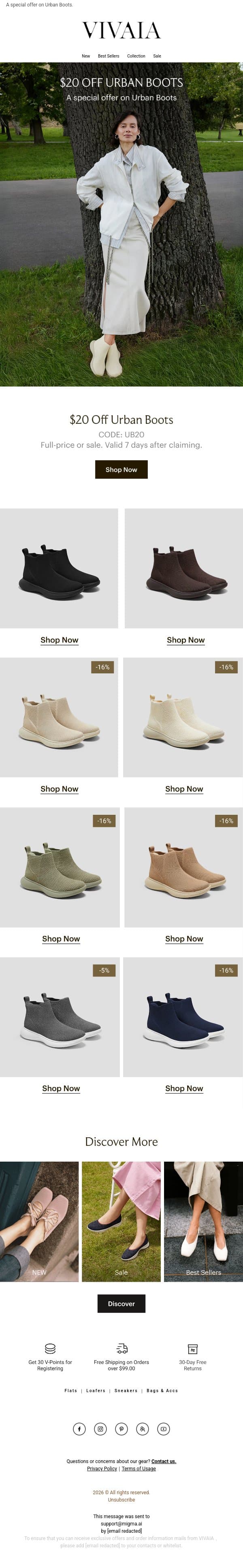 Your Urban Boots Offer Just Got Better email from VIVAIA screenshot